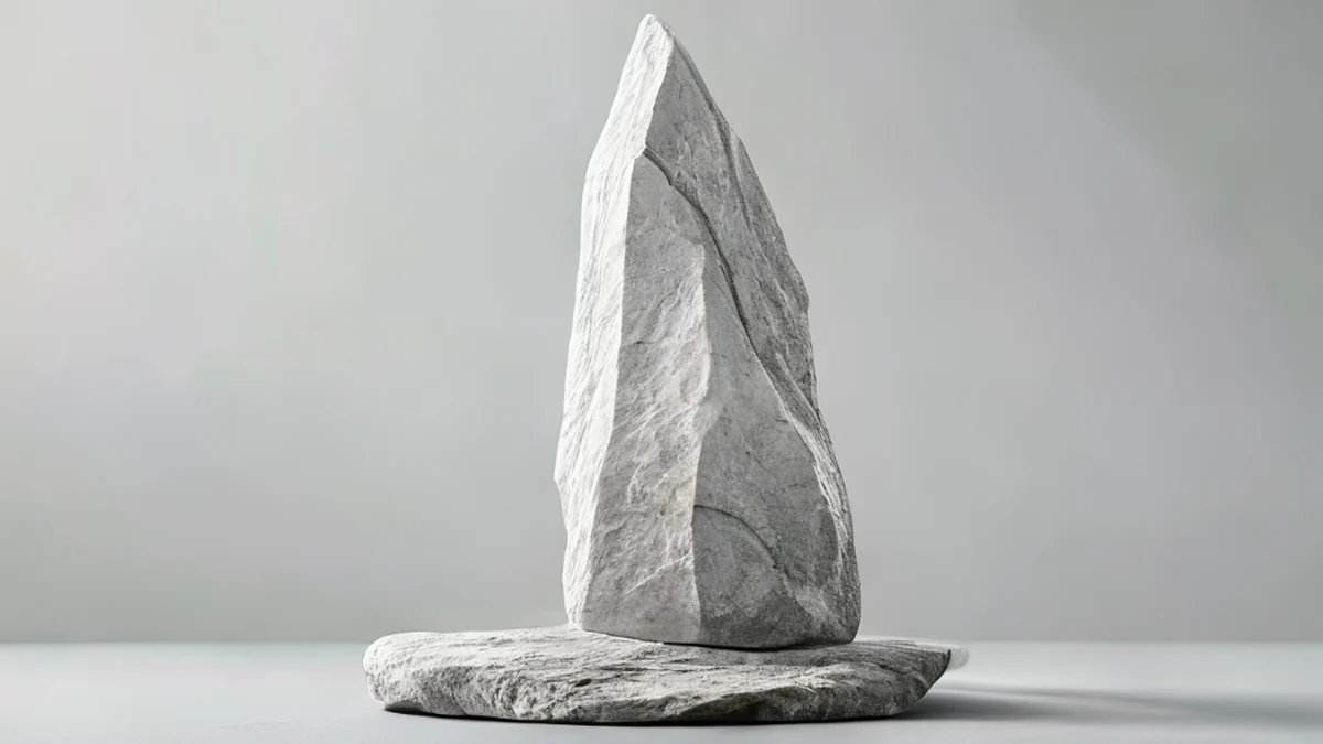 높은, 긴 라이올라이트 기둥, 빛은 회색, 거친 표면, 둥근 모양, 평활한 돌 위, 청결한 소프트박스 라이트, 얕은 깊이