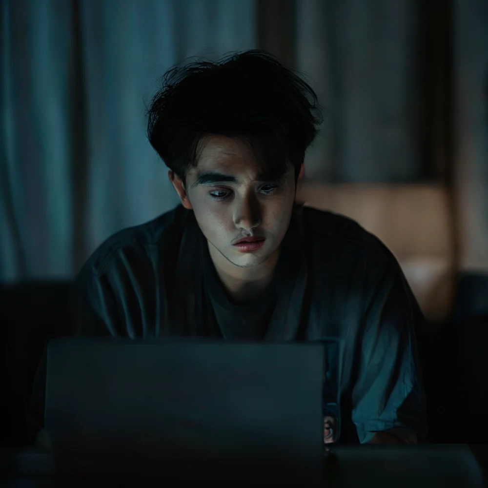 Filipino YouTuber with laptop and phone