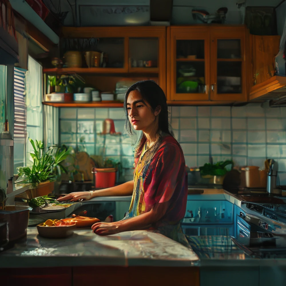 Filipino YouTuber in kitchen preparing healthy meal