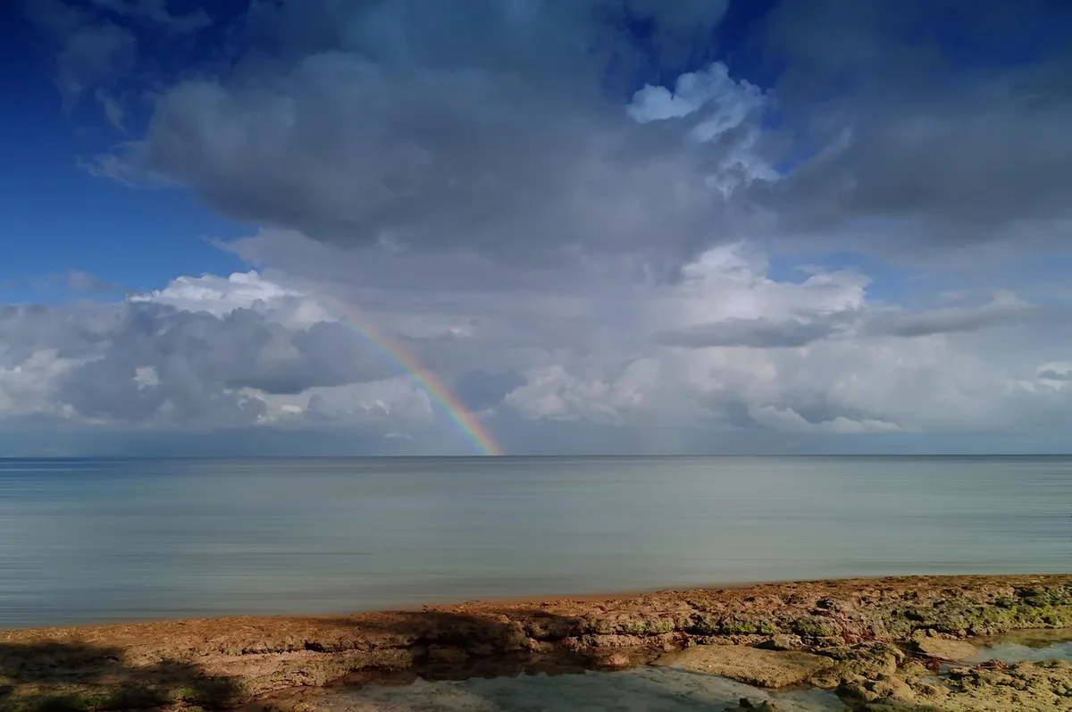 pacific, rainbow, ocean, nature, clouds, philippines, coast, beach