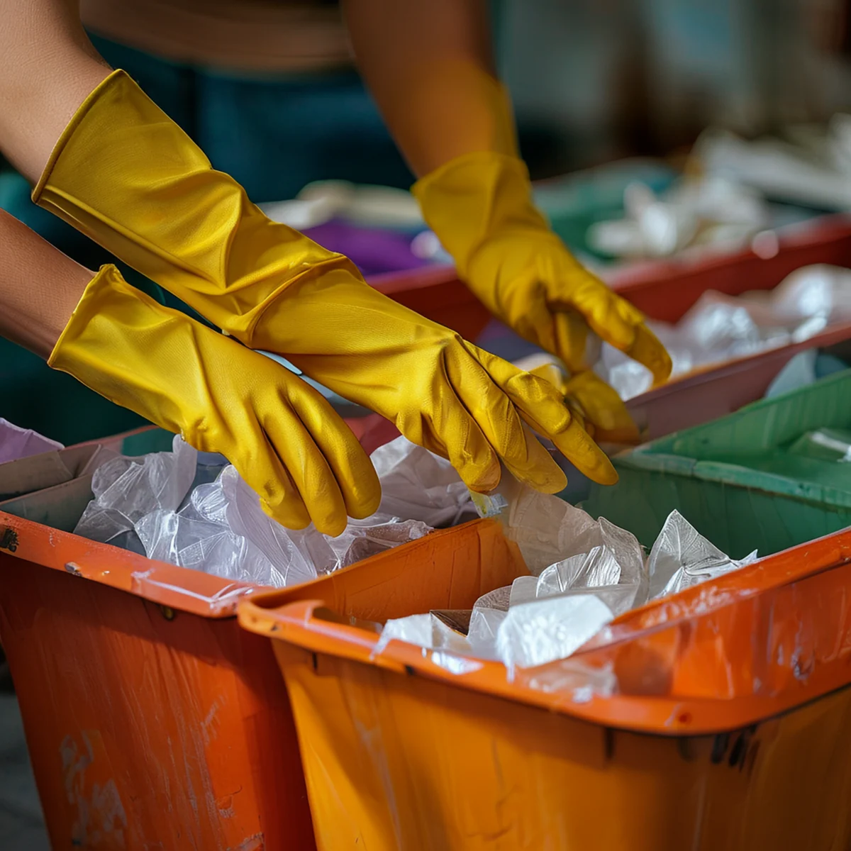 Person sorting different types of waste by hand.