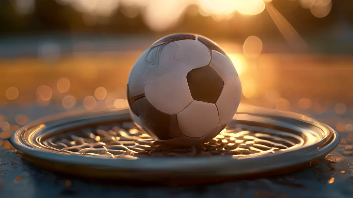 A rubber soccer ball lacing washer cap with a circular shape, sitting on a metal tray under golden hour light, shallow depth of field, photorealistic, sharp focus, high detail